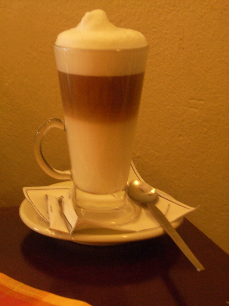 photograph of a layered latte