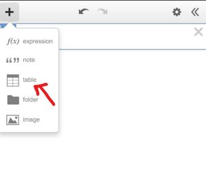 Demonstration pointing to the table feature of Desmos