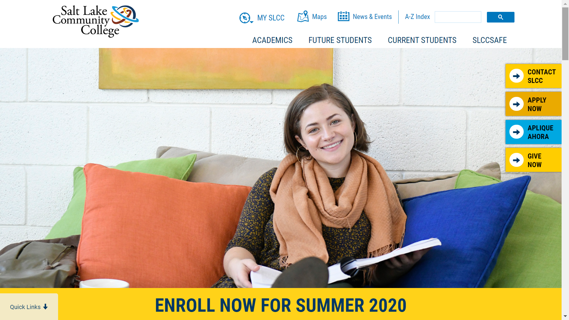 screenshot of the SLCC homepage