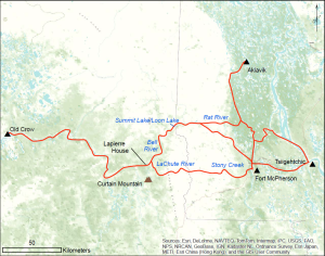 Map of trails around Fort McPherson taken by Gwich'in Athabsacans.